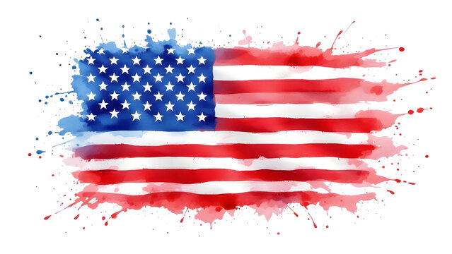 Watercolor American Flag, isolated on white background