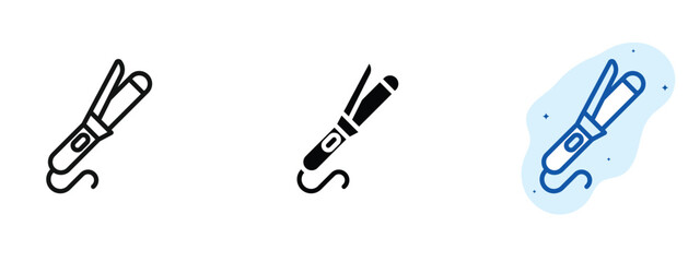 set of pixel perfect colored Hair curler icon, 1 silhouette, 1 Unexpanded, Barrel or tong icon representing a heat styling tool.