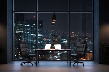 Modern city office at night