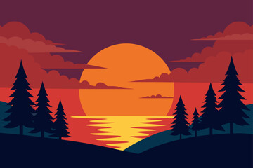 sunset above coastal forest