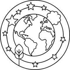 Save the Earth Line Drawing Illustration