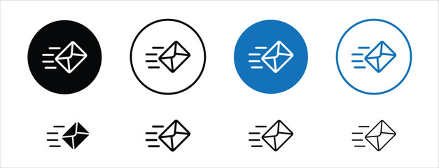 set of pixel perfect colored Mail delivery icon, 1 silhouette, 1 Unexpanded, Envelope with motion lines, representing delivery.