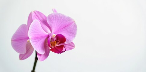 Delicate pink orchid blossom, pristine white backdrop, macro, petal, vibrant