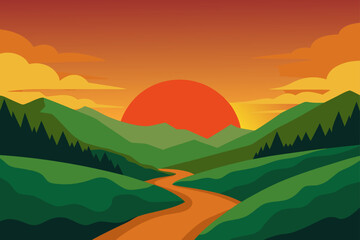 sunset on lush valley floor