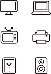 Computer monitor laptop vintage television printer tablet speaker icons vector