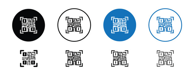 set of pixel perfect colored QR code scan icon, 1 silhouette, 1 Unexpanded, Smartphone scanning QR code symbol for digital access or payment.