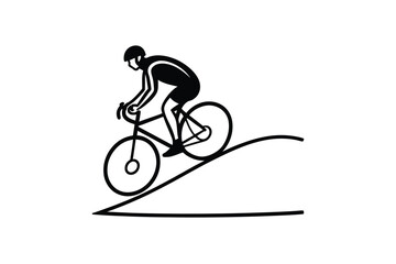 Fototapeta premium Cyclist Riding Uphill in Black and White Silhouette Style Perfect for Sports and Fitness Designs Featuring a Minimalist and Clean Aesthetic silhouette