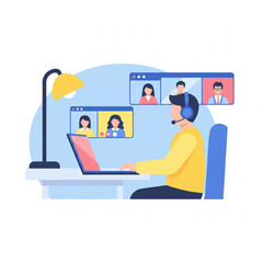 Fototapeta premium Remote Work & Online Video Conferencing