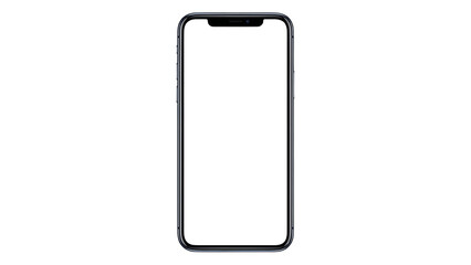 A modern smartphone with a blank white screen is isolated on transparent background
