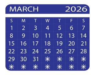 March 2026 Calendar, Minimalist Design with Seasonal Icons. Elegant March 2026 Planner Template with Spring Vibes. 