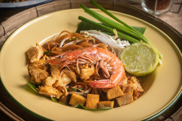 Pad Thai Pad Thai with rice vermicelli and shrimp placed