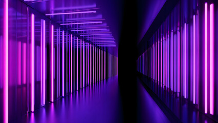 A futuristic tunnel illuminated by vibrant purple neon lights creates a stunning perspective