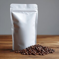 White stand-up pouch with coffee beans