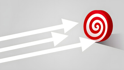 Three white arrows point towards a red and white target, symbolizing success and direction