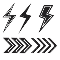 Bold Black Lightning Bolts and Chevron Arrows: Grunge Style Graphic Design Elements