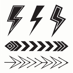 Bold Black Lightning Bolt and Arrow Icons: Tribal, Graphic Design Elements