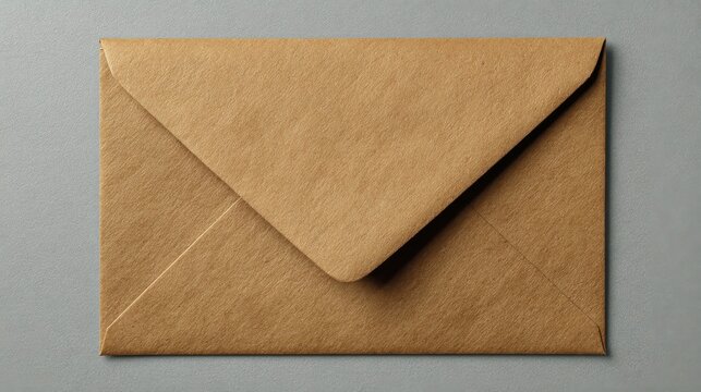 Closed brown envelope on textured gray background showcasing a classic design for mailing letters, invitations, and personal messages in an elegant setting