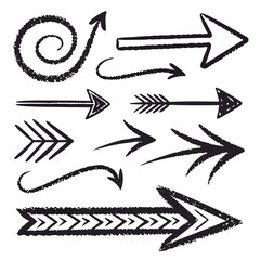 Hand-drawn arrow collection:  rustic, textured, black ink, design elements, vector graphics, tribal, southwestern, boho chic style.