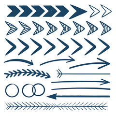 Hand-drawn Arrow and Divider Collection:  Navy Blue,  Bohemian Style,  Graphic Design Elements.