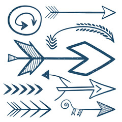 Hand-drawn Indigo Arrow Collection: Tribal, Bohemian, and Nautical Style Arrows for Design Elements.