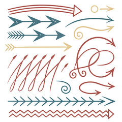 Hand-drawn Arrow and Swirl Design Elements: Rustic, Bohemian, and Modern Vector Graphics Collection