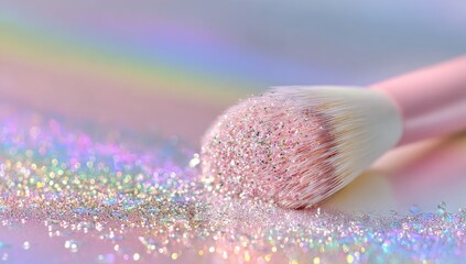 Pink makeup brush with iridescent glitter