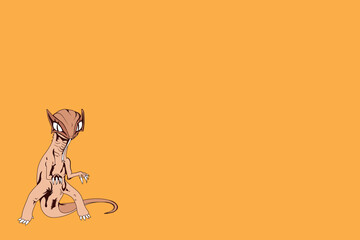 Cartoon Lizard Character in Front of Solid Orange Background