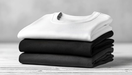 Stack of folded white and black t-shirts