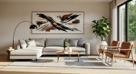 Modern Living Room with Abstract Art and Natural Light
