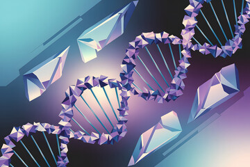 Abstract DNA Structure with Geometric Shapes. A dynamic and visually striking representation of a DNA double helix.