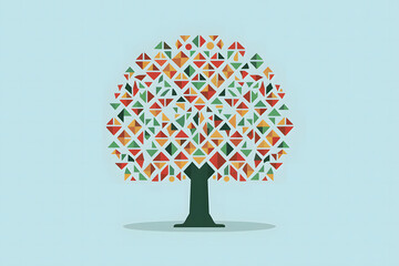 Colorful Geometric Tree Design on Light Blue Background