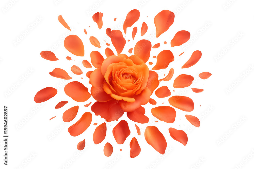 Poster orange rose is exploding with petals on a transparent background, creating a vibrant and dynamic flo
