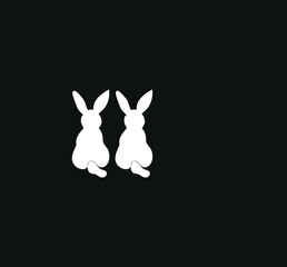 two rabbits sitting together vector illustration