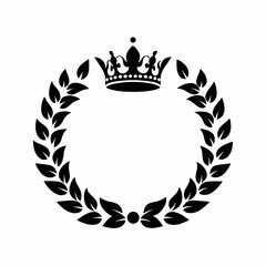 Elegant Black Crown with Laurel Wreath Symbol of Victory and Achievement Isolated