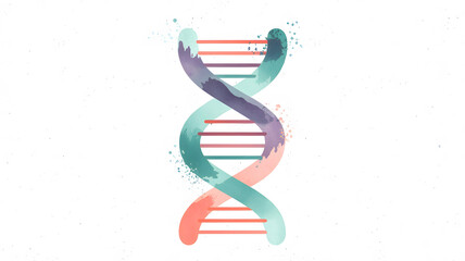 This abstract DNA double helix graphic showcases a stylized, painterly representation of the iconic molecule.