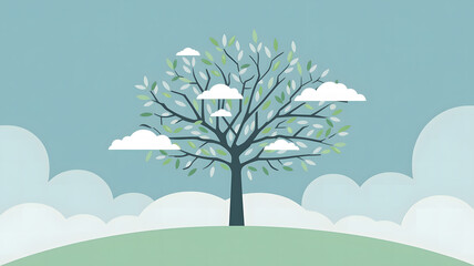 Serene Tree with Clouds, Perfect for Calm and Peaceful Designs
