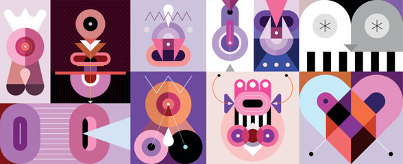Collection of abstract shapes and geometric designs, decorative vector elements. They are each on a separate layer and can be used as a standalone image.