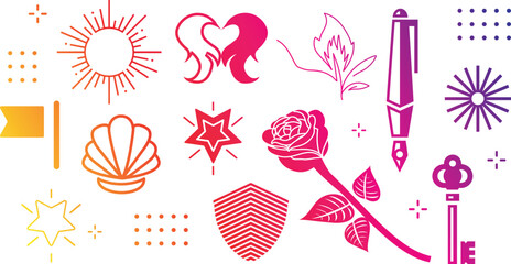 Red rose with it's stalk and leaves on a white background