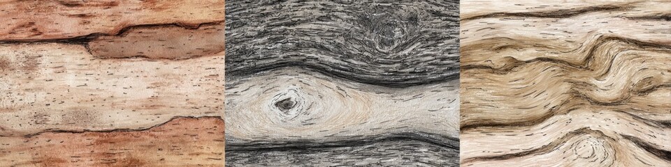 Textured wood panels in varying shades of brown, gray, and beige.  Detailed surface patterns, knots, and grain