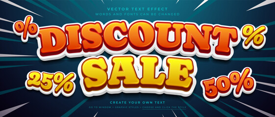 Discount sale promotion text effect with percentages on blue background