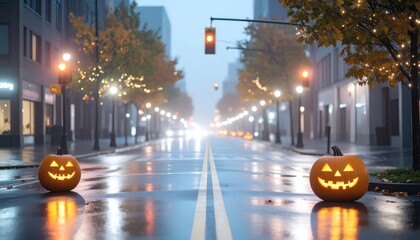 Spooky Pumpkins Illuminate Urban Streetscape