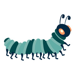 Playful Green Caterpillar With Tiny Legs And Antennae. Adorable cartoon insect. Cute nature bug perfect for invitations, cards, posters, holidays, stickers.