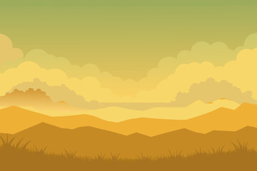 Fog Drifting Over Meadow with Golden Sky Above