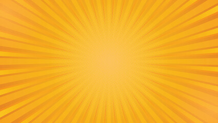 Retro Comic Sunburst Background in Yellow Halftone Style for Pop Art, Sale, or Summer Promotion Design