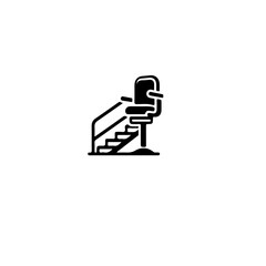 A black and white illustration of a stair lift with a chair attached to it