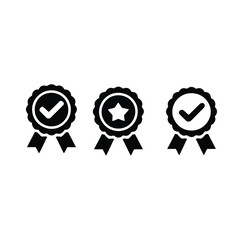 Vector art of three award ribbons with checkmarks and a star
