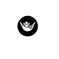 A person relaxing in a hammock icon inside of a black circle graphic art