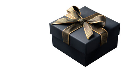 Obraz premium Black Gift Box With Golden Ribbon isolated on a transparent background