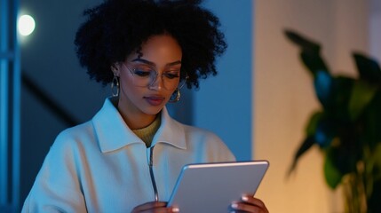Engaged Woman with Tablet at Home