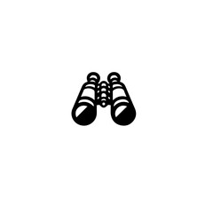 A simple black and white graphic illustration of a pair of binoculars